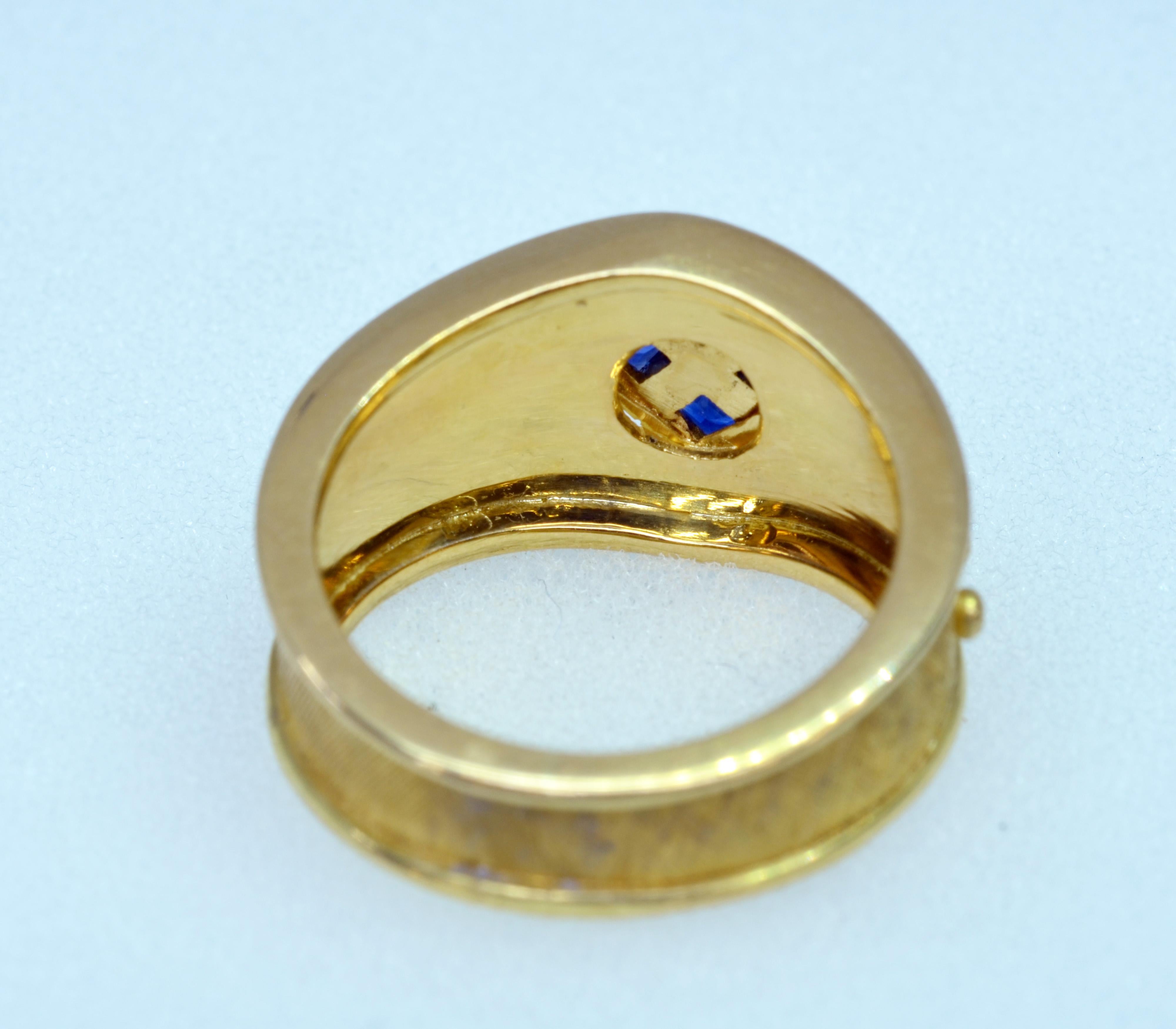 18 Karat Yellow Gold Handmade Sapphire and Diamond Cigar Band Ring In New Condition For Sale In Warren, ME