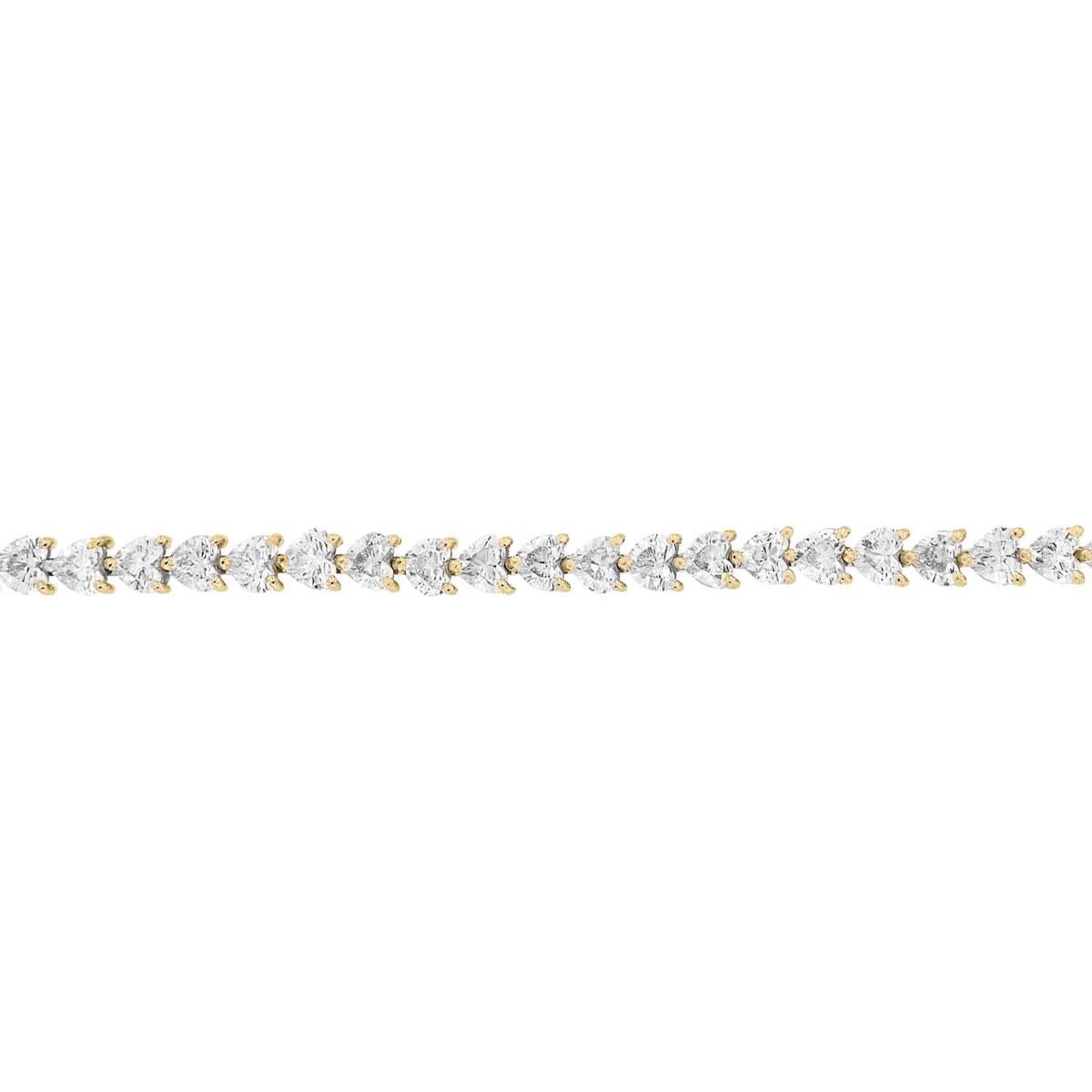 Heart Cut 18 Karat Yellow Gold Heart Diamond Tennis Bracelet '12 1/2 Carat' For Sale