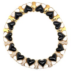 Collar Oro Amarillo 18 Kilates Corazón Onix Piedra Lunar Diamante 6 Quilates