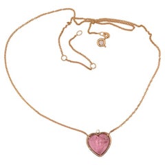 18 Karat Yellow Gold Heart Shaped Rose Tourmaline Diamonds Love Pendent Necklace