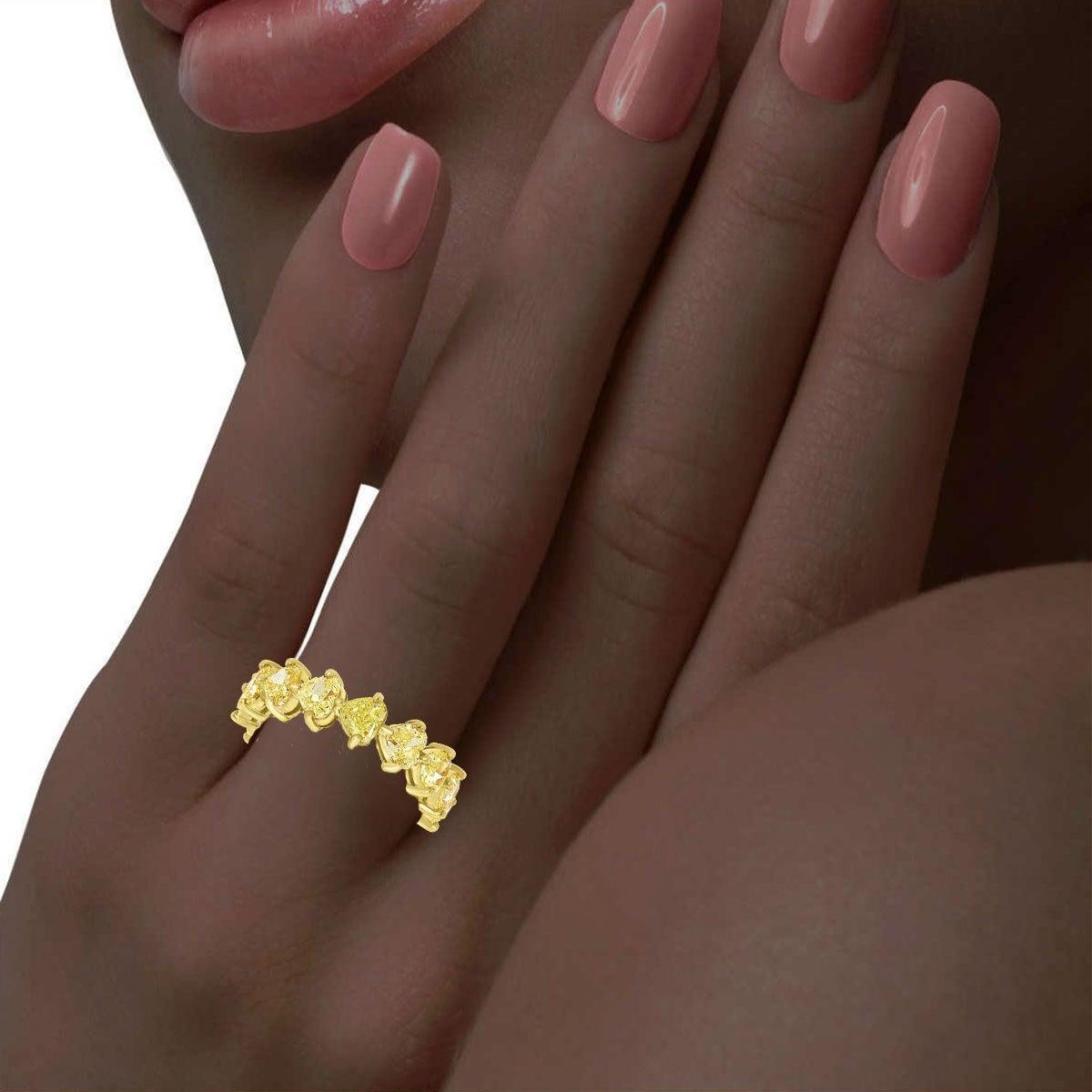 For Sale:  18 Karat Yellow Gold Heart Yellow Diamonds Eternity Ring '4 1/2 Carat' 4