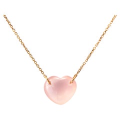 18 Karat Yellow Gold Hearth Shape Pink Quartz Necklace