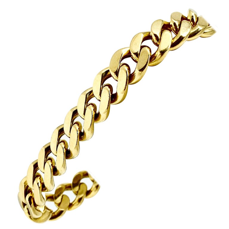 18 Karat Yellow Gold Heavy Cuban Curb Link Chain Bracelet For Sale at ...