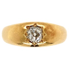 18 Karat Yellow Gold Heavy Solitaire Ring with .50 Carat Old Cut Diamond, 7.1g