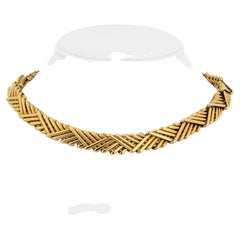 18 Karat Yellow Gold Heavy Thick Fancy Bar Link Collar Necklace, Italy 
