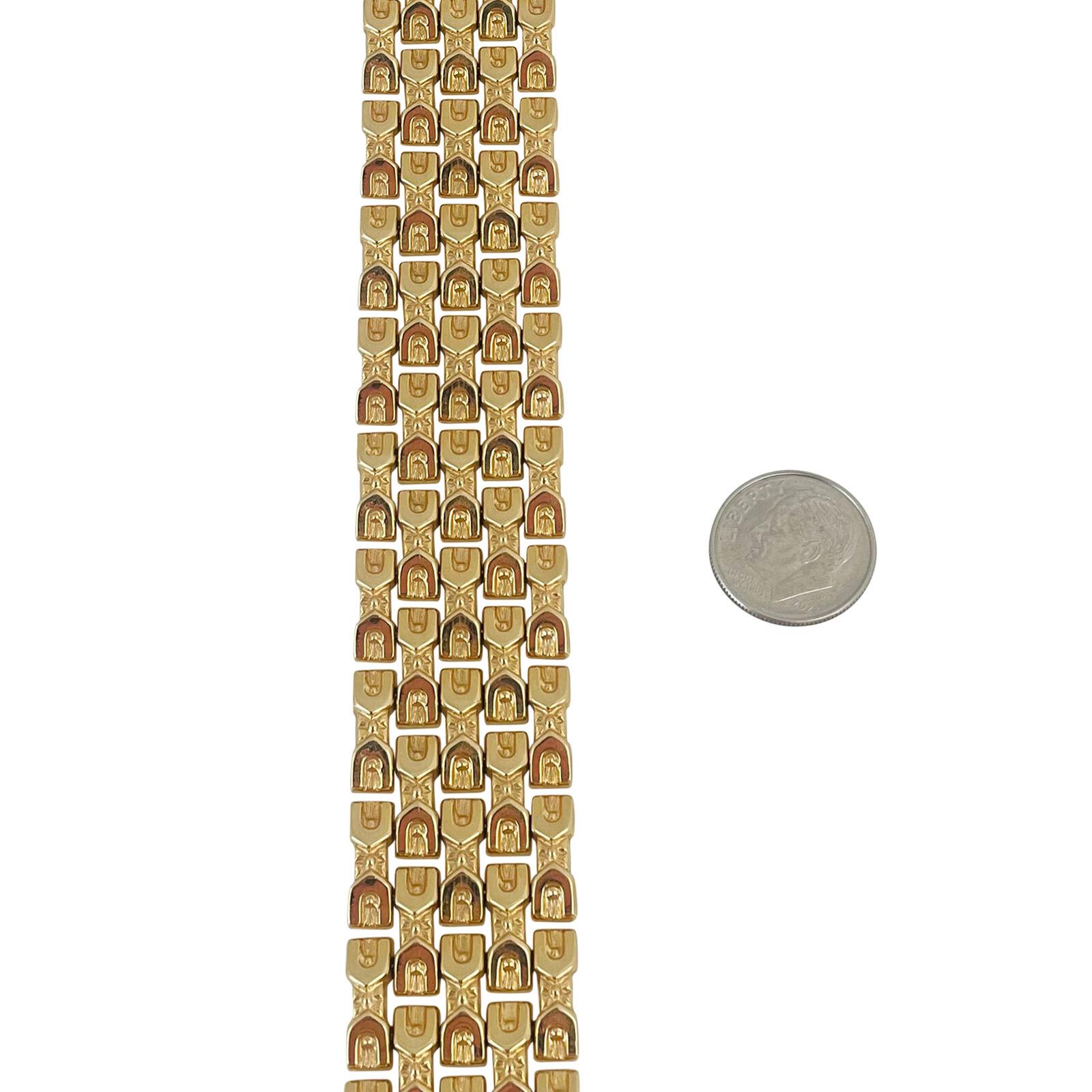 18 Karat Gelbgold Schweres Vintage Breites Fancy Gliederarmband Italien für Damen oder Herren