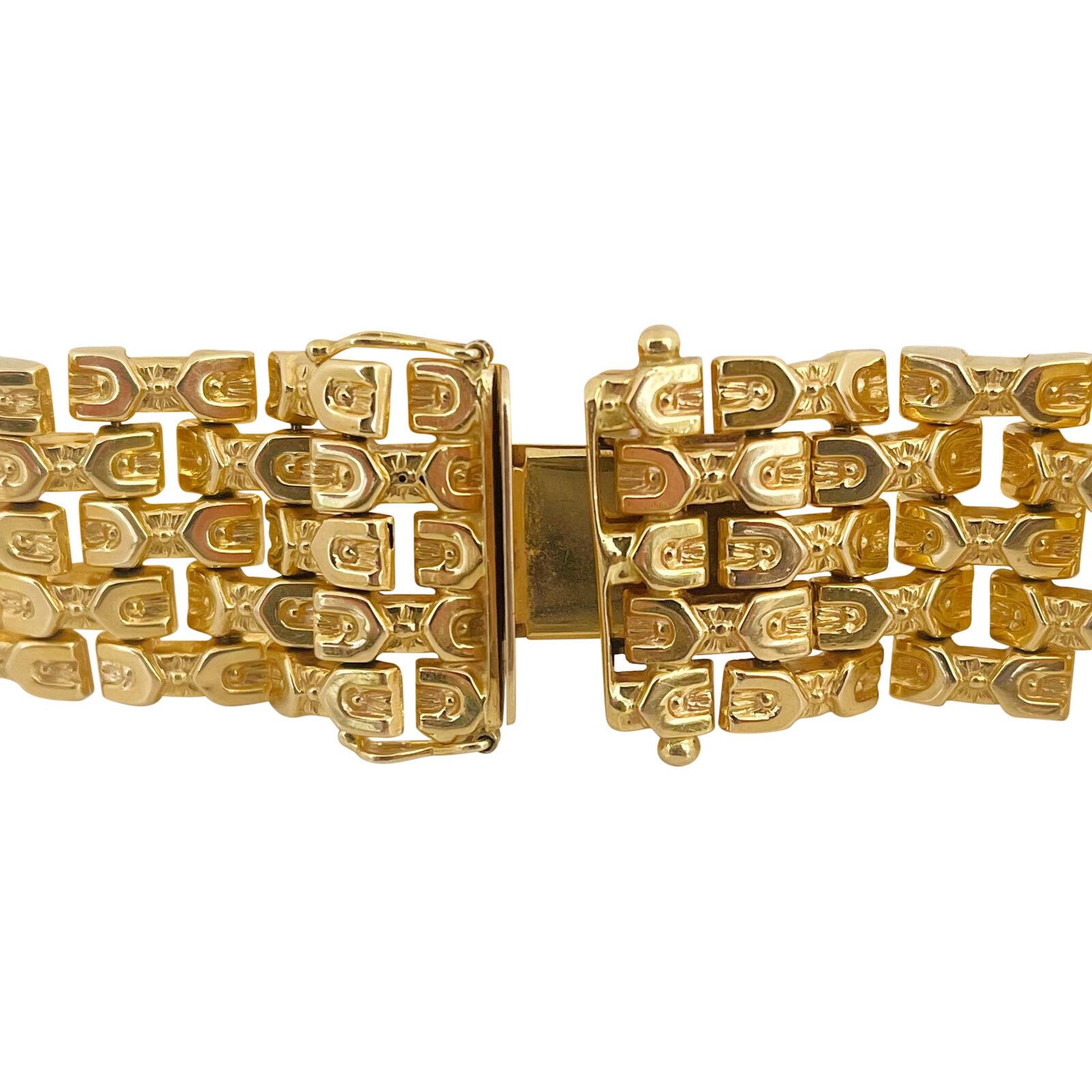 18 Karat Gelbgold Schweres Vintage Breites Fancy Gliederarmband Italien 1
