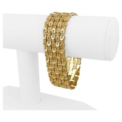 18 Karat Gelbgold Schweres Vintage Breites Fancy Gliederarmband Italien