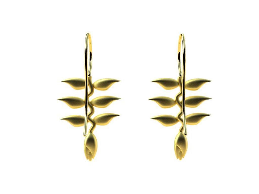 Contemporary 18 Karat Yellow Gold Heliconia Dangle Earrings For Sale