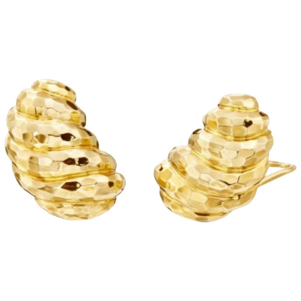 18K Yellow Gold Henry Dunay Faceted Dome Shrimp Earrings