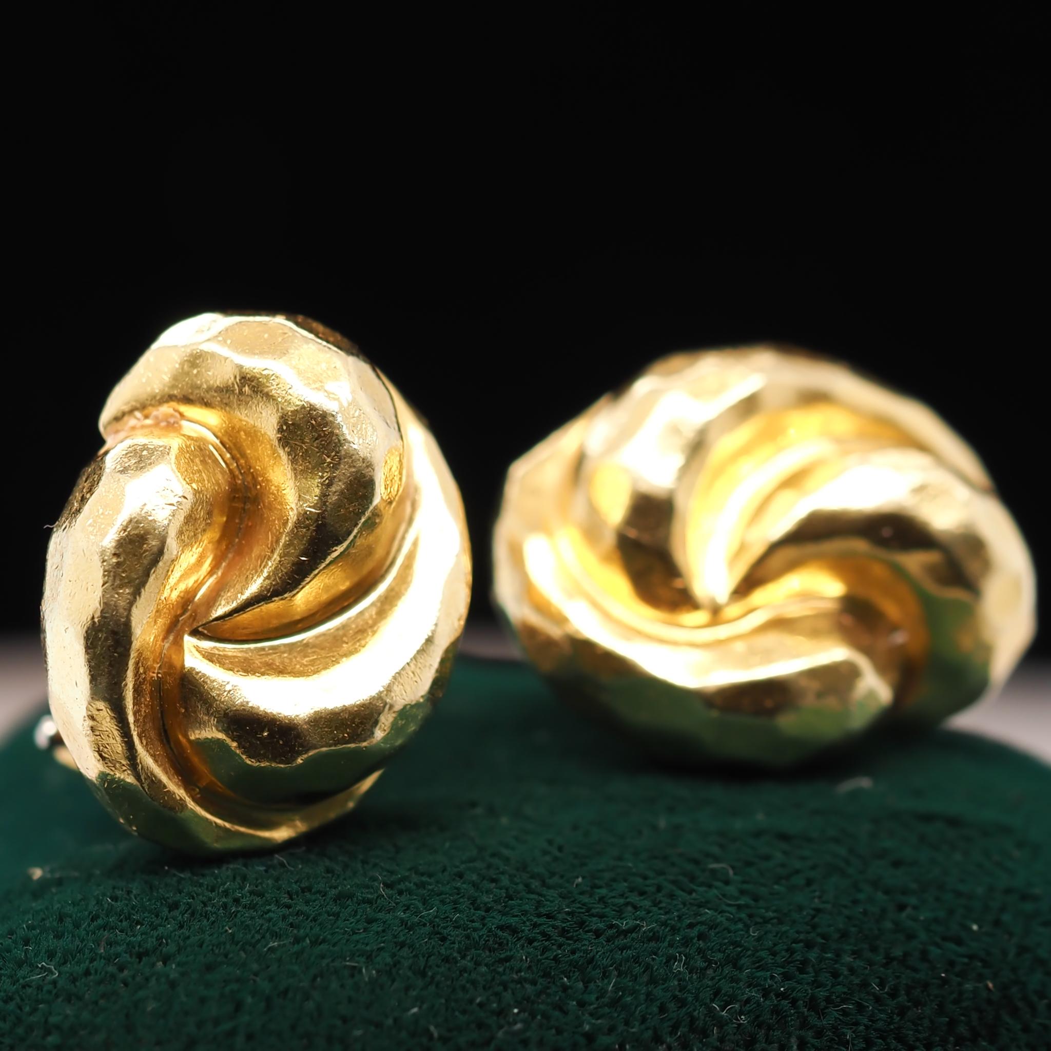 Women's or Men's 18 Karat Yellow Gold Henry Dunay Knot Earrings For Sale