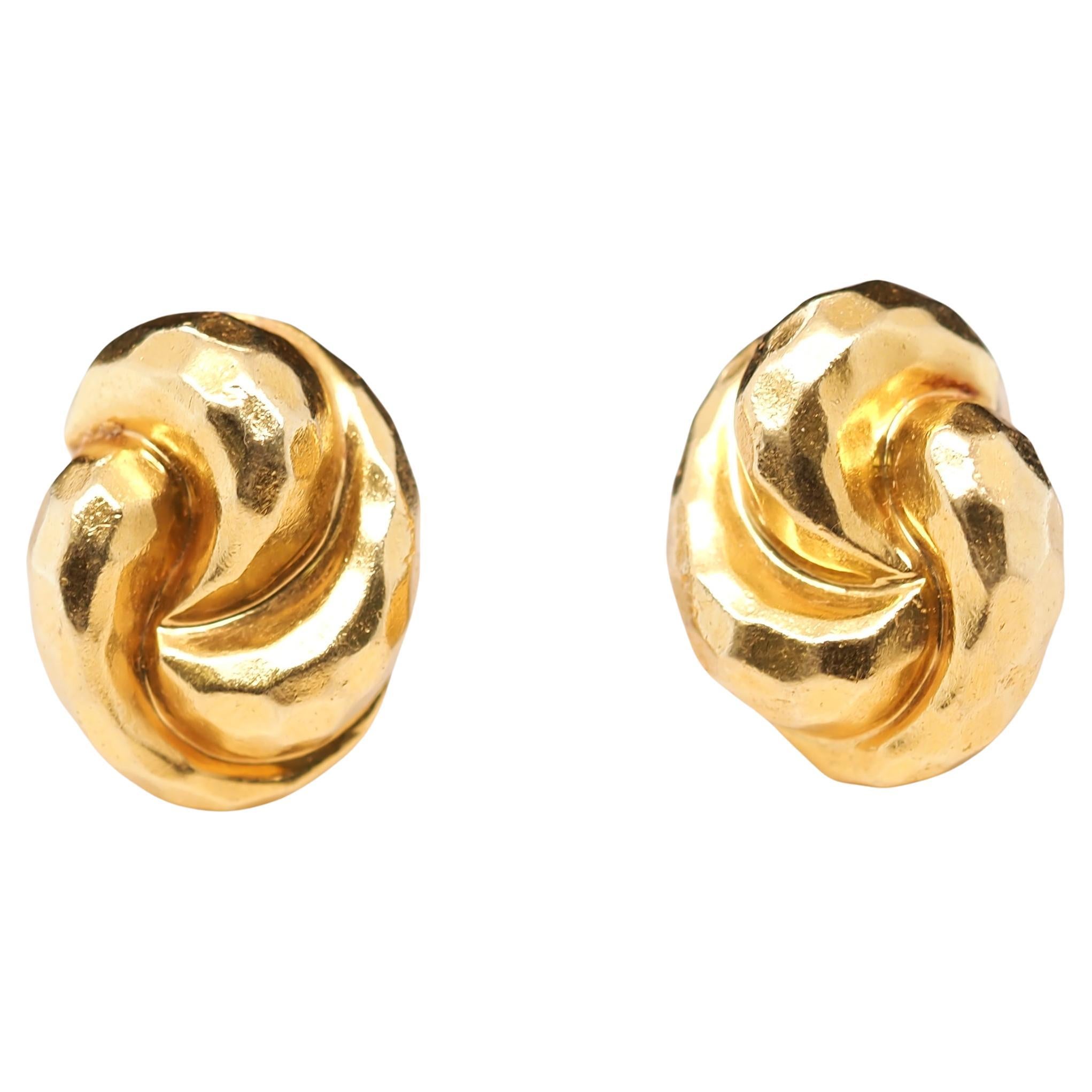 18 Karat Yellow Gold Henry Dunay Knot Earrings For Sale