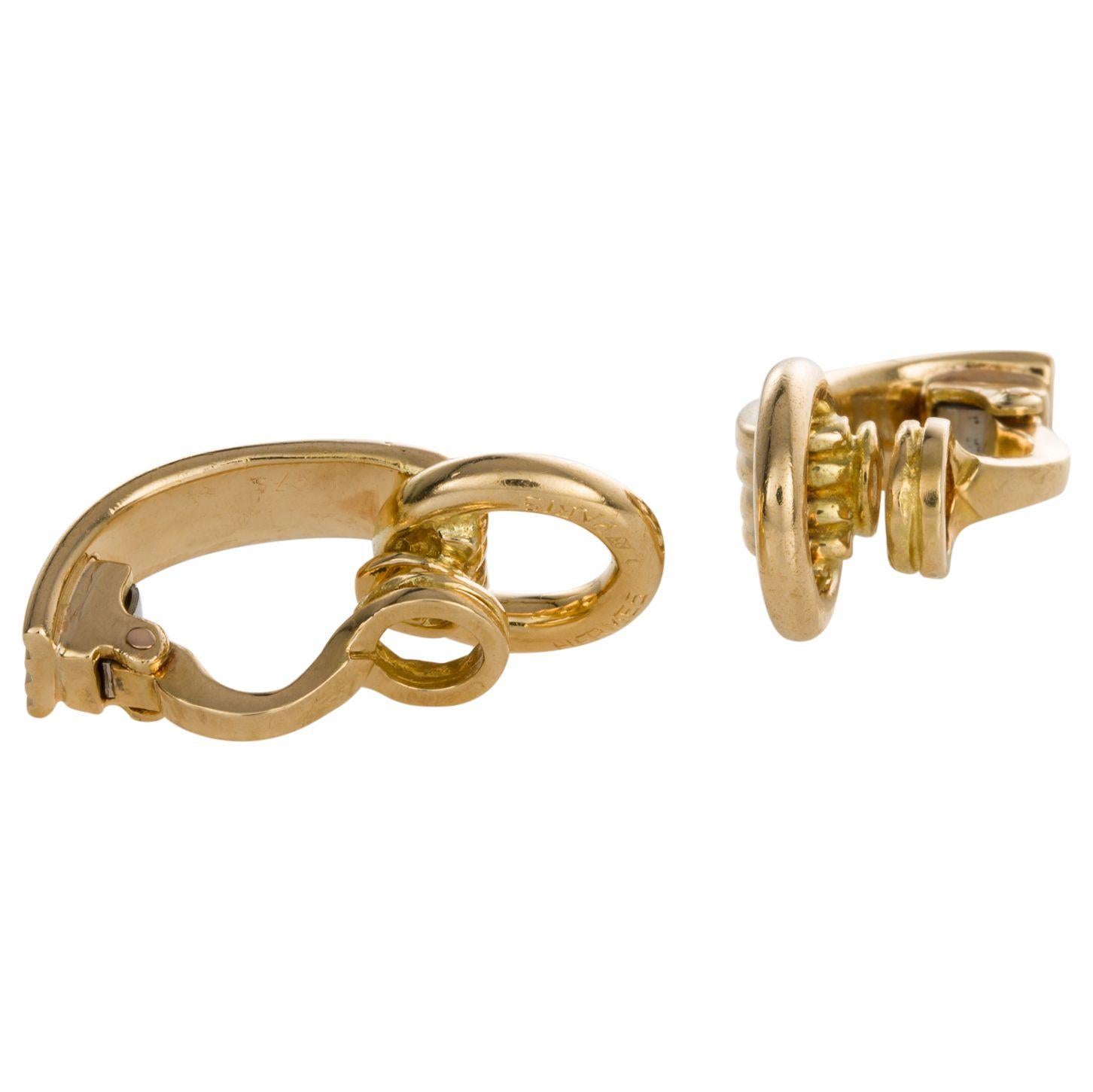 Contemporary 18 Karat Yellow Gold Hermes Ear Clips For Sale