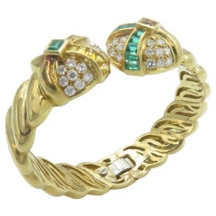 18 Karat Gelbgold-Armreif mit Scharnier und Diamanten, Smaragden und Citrin