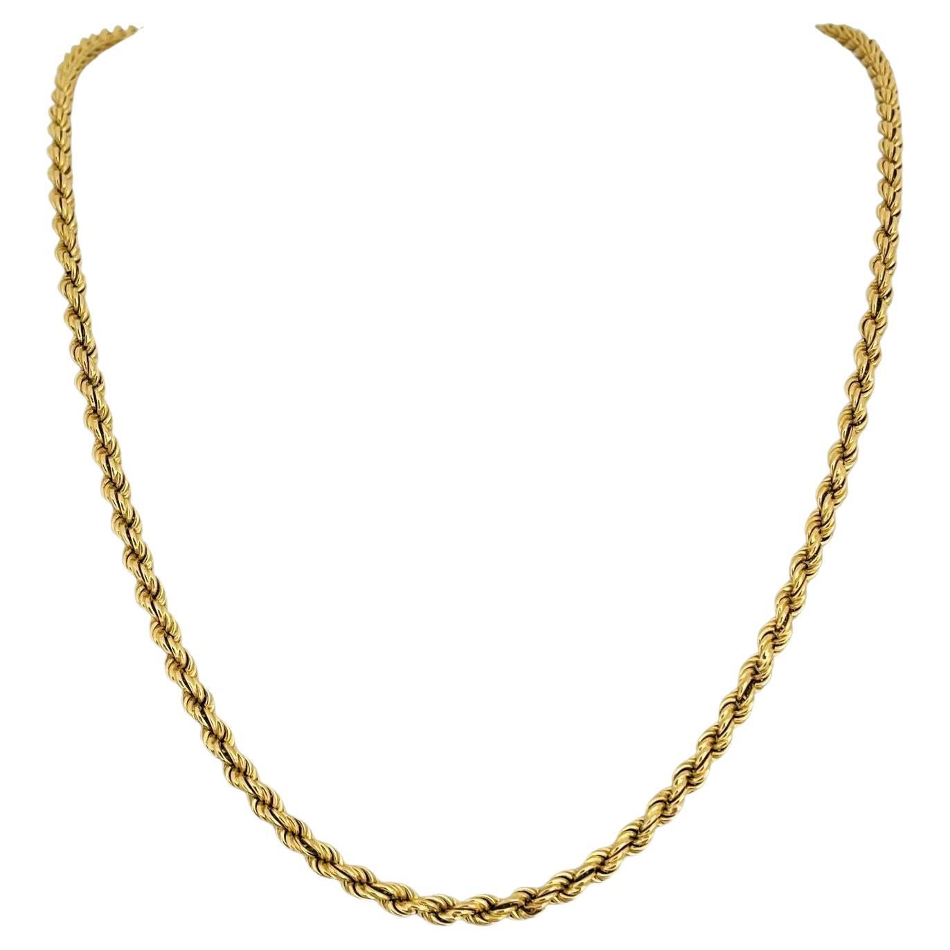 18 Karat Yellow Gold Hollow Long Rope Chain Necklace, Italy