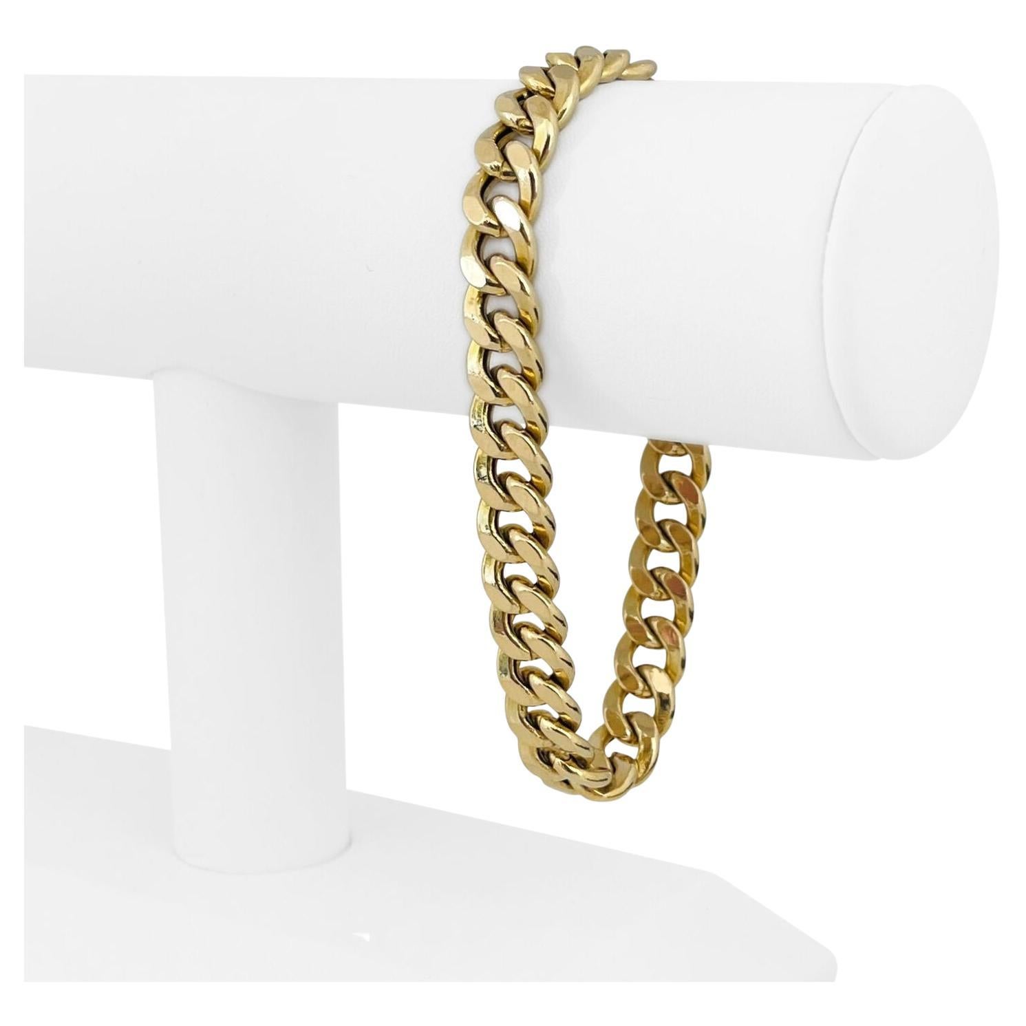 18 Karat Yellow Gold Hollow Men's Curb Link Bracelet Italy 