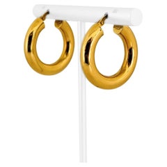 18 Karat Yellow Gold Hollow Polished UnoAErre Hoop Huggie Earrings Italy