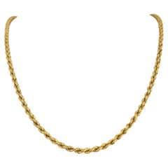 18 Karat Yellow Gold Hollow Rope Chain Necklace Italy