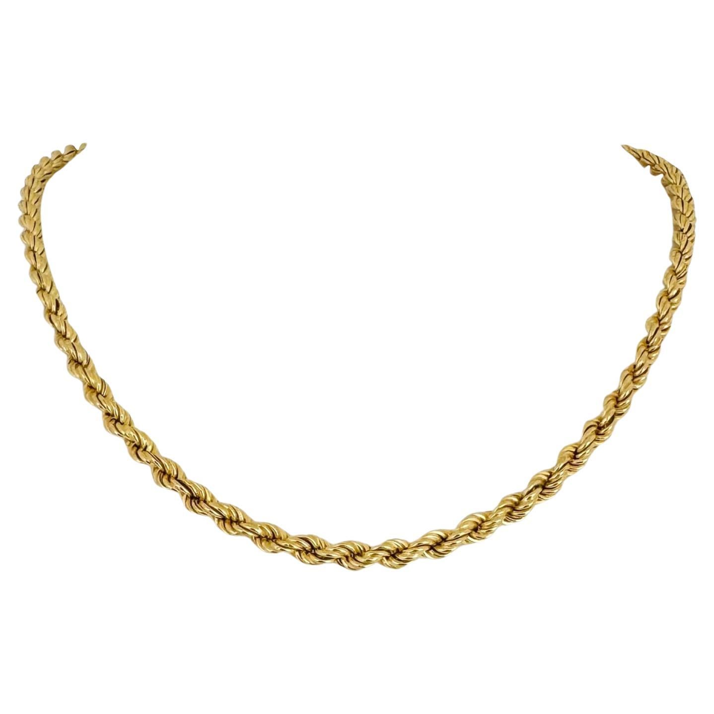 18 Karat Yellow Gold Hollow Rope Chain Necklace Italy 