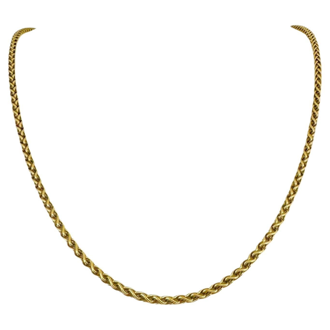 18 Karat Yellow Gold Hollow Wheat Link Chain Necklace Italy