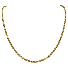 18 Karat Yellow Gold Hollow Wheat Link Chain Necklace Italy