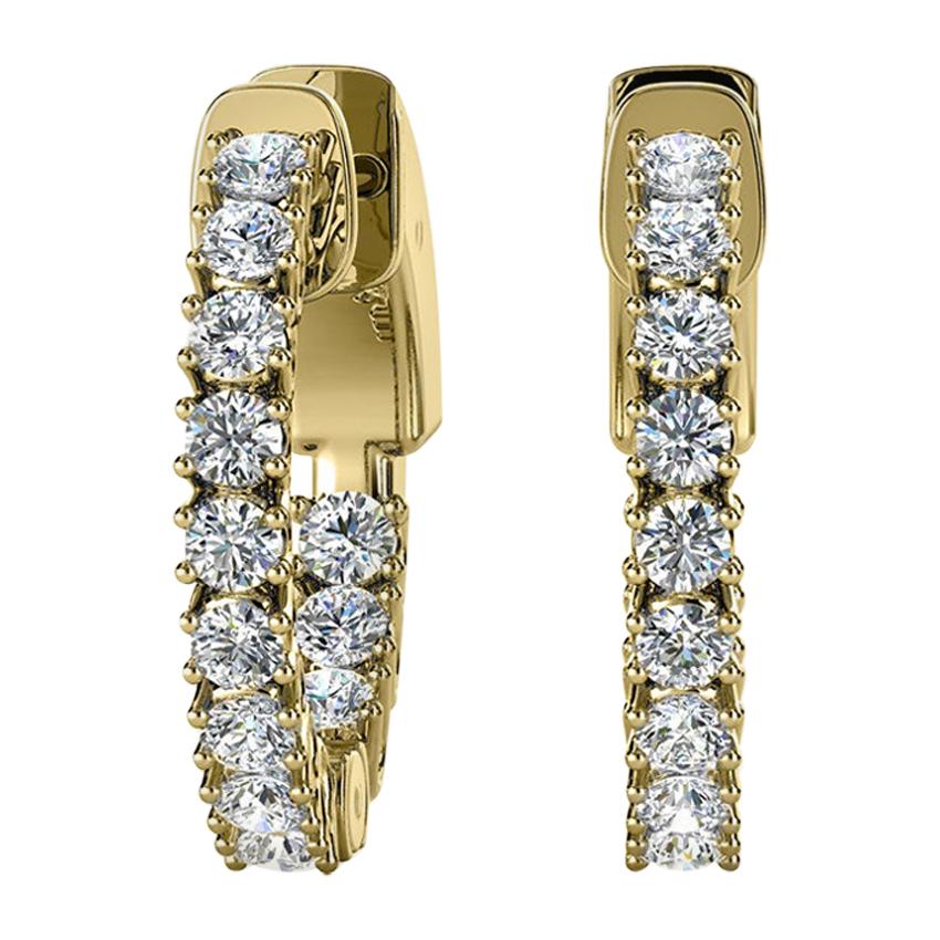 18 Karat Yellow Gold Hoop Insideout Diamond Earings '3/4 Carat'
