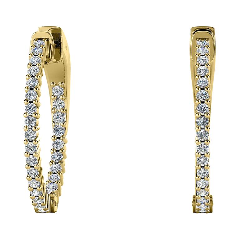 18 Karat Yellow Gold Hoop Insideout Diamond Earrings '4/5 Carat' For Sale