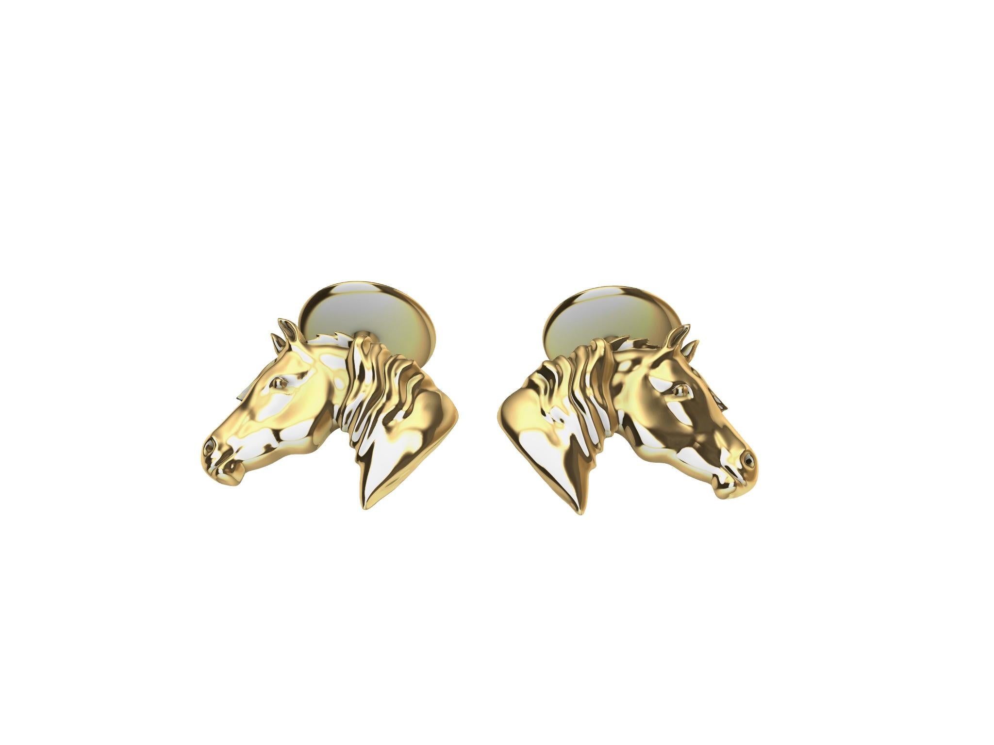 18 Karat Yellow Gold Horse Cuff links In New Condition For Sale In New York, NY