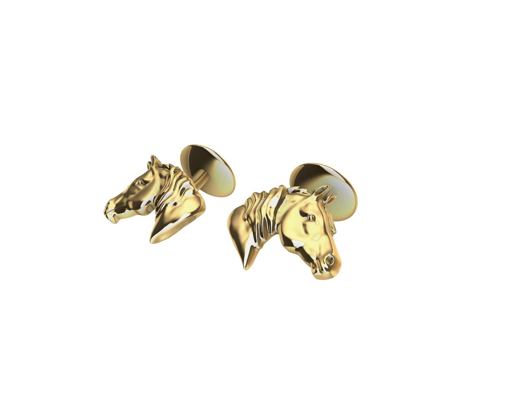 Women's or Men's 18 Karat Yellow Gold Horse Cuff links For Sale