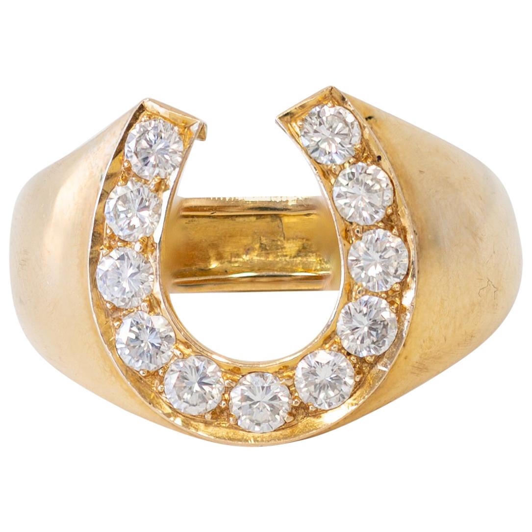 18 Karat Yellow Gold Horse Shoe Ring with Diamonds
