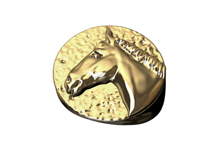 For Sale:  18 Karat Yellow Gold Horse Signet Ring 2
