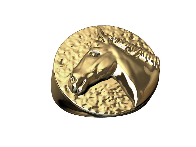 For Sale:  18 Karat Yellow Gold Horse Signet Ring 3