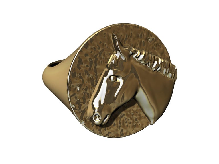 For Sale:  18 Karat Yellow Gold Horse Signet Ring 4