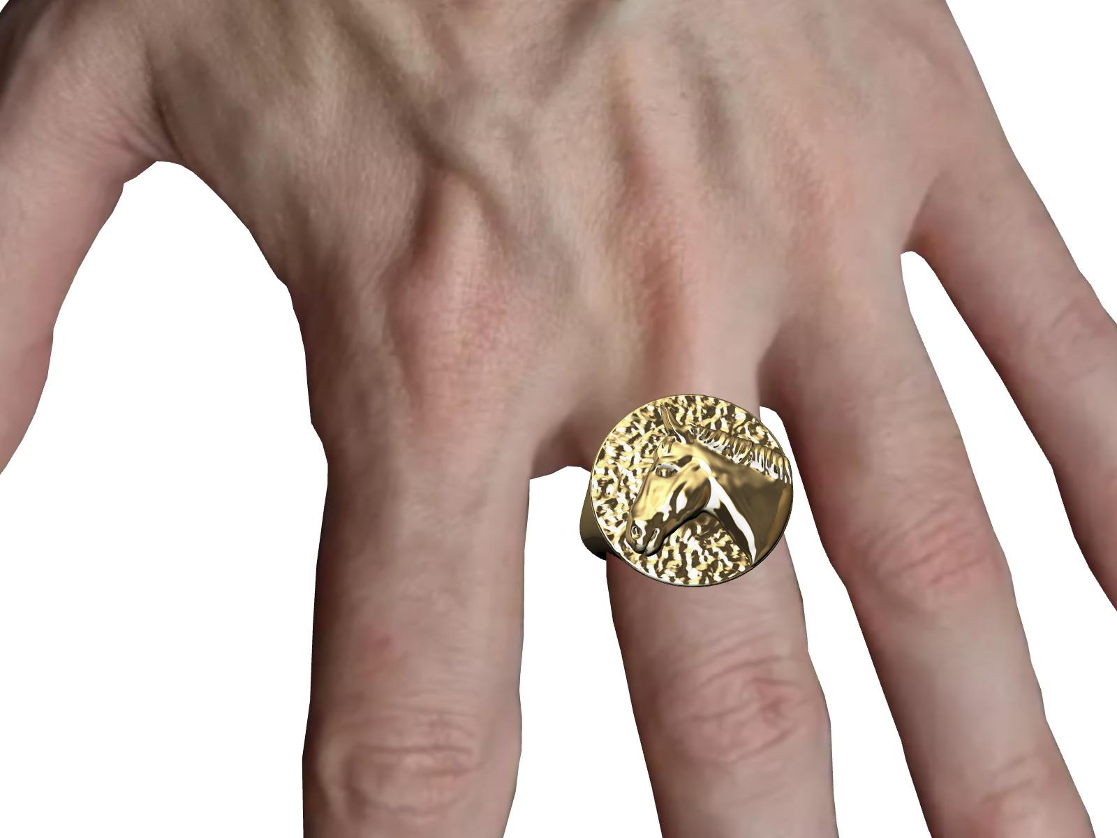 For Sale:  18 Karat Yellow Gold Horse Signet Ring 6