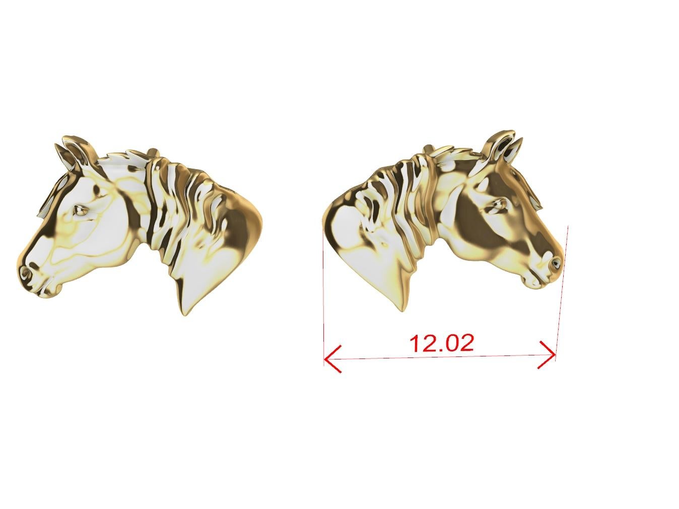 18 Karat Yellow Gold Horse Stud Earrings  For Sale 3
