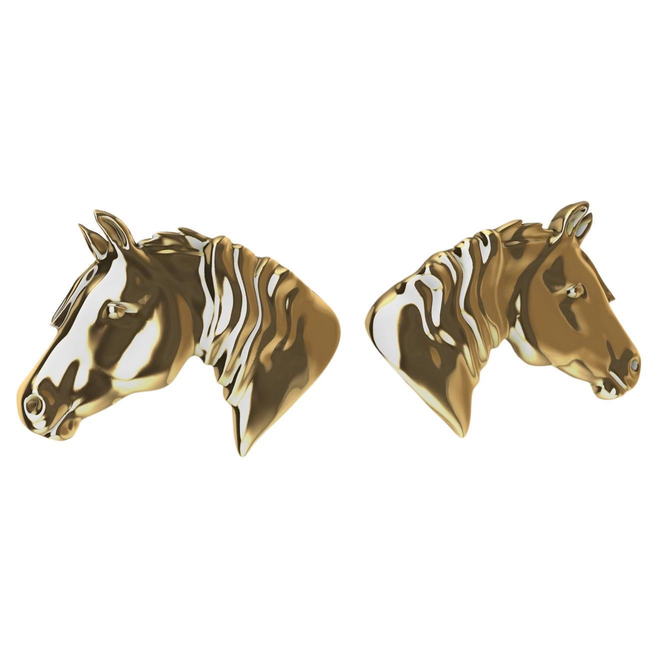 18 Karat Yellow Gold Horse Stud Earrings  Tiffany designer , Thomas Kurilla created this for all the horse lovers. Take your horse wherever you go. Sculpture is my passion.   18 mm wide  High polished 18 karat yellow gold..  Made to order in NYC , 