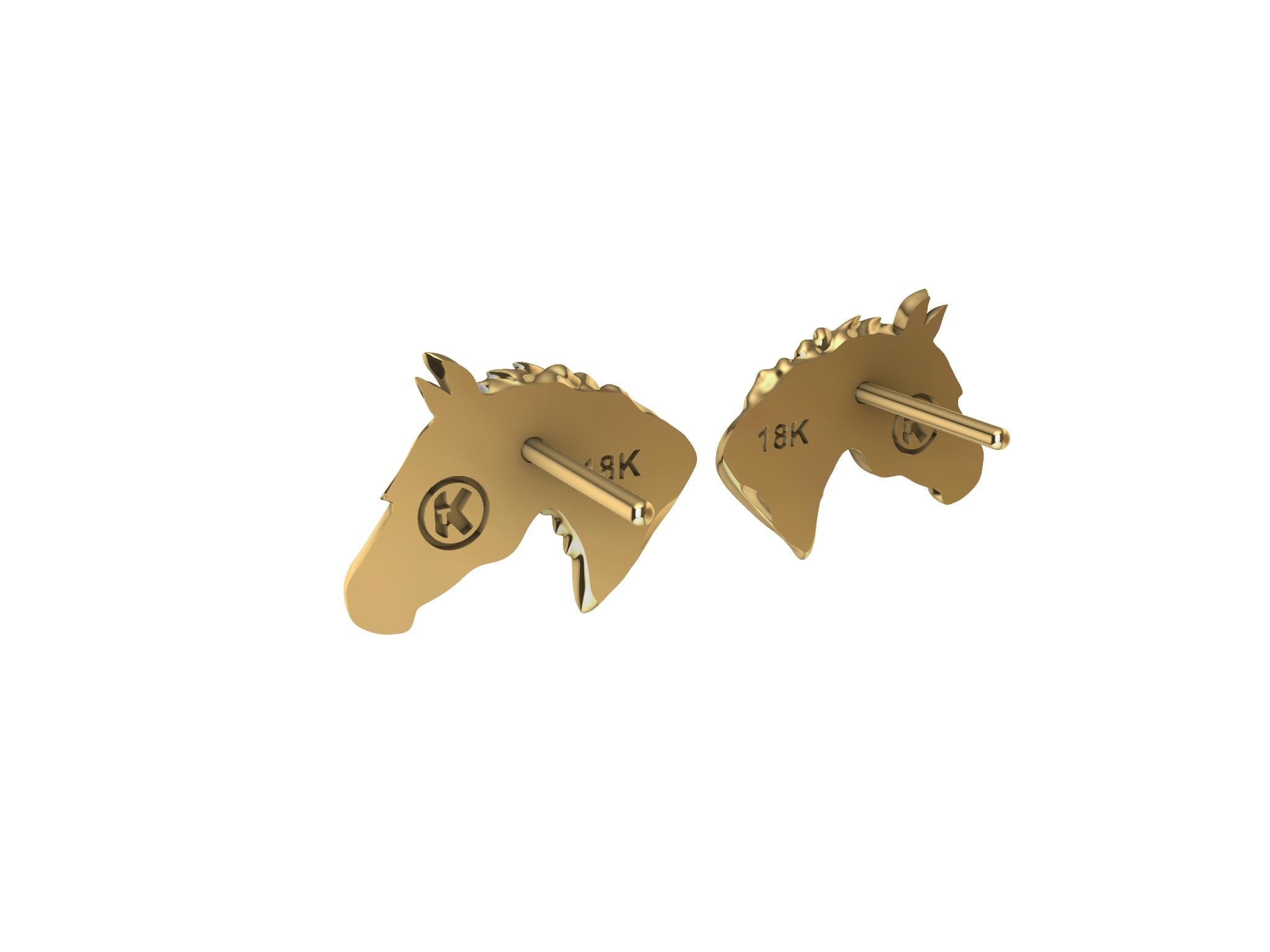 Contemporary 18 Karat Yellow Gold Horse Stud Earrings  For Sale