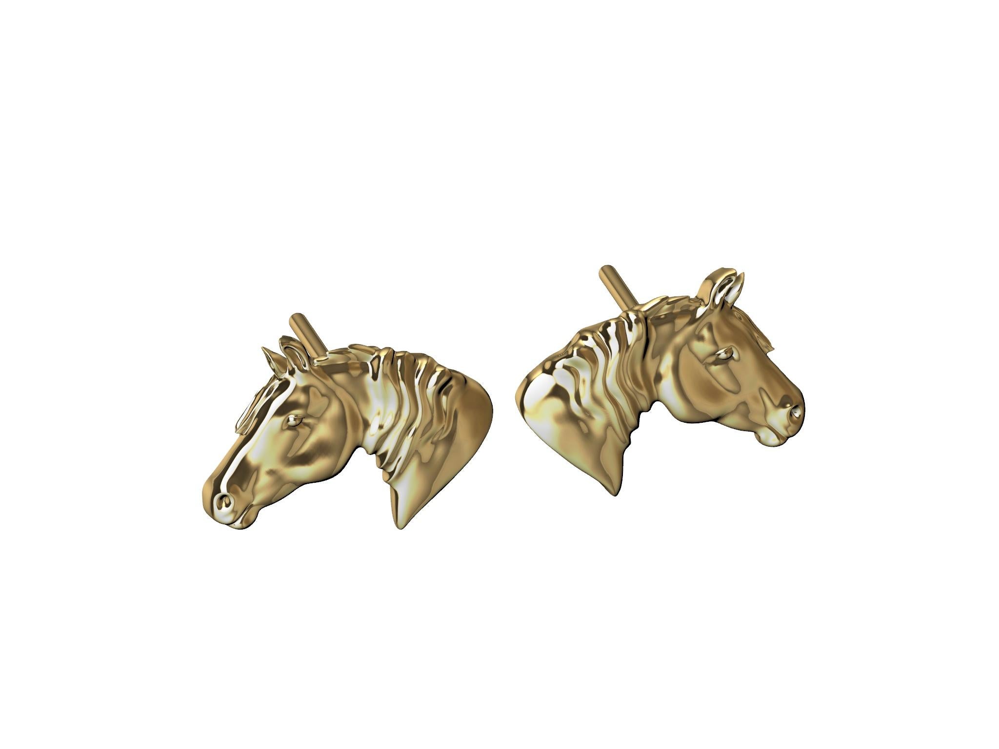 18 Karat Yellow Gold Horse Stud Earrings  In New Condition For Sale In New York, NY