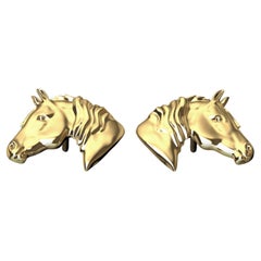 18 Karat Yellow Gold Horse Stud Earrings 
