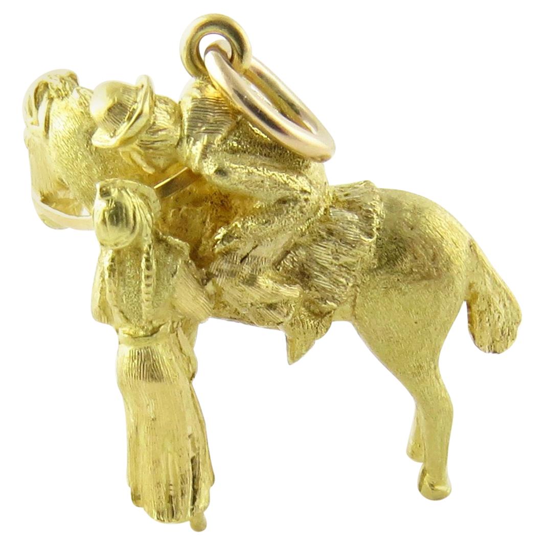 18 Karat Yellow Gold Horse with Soldier and Sweetheart Pendant