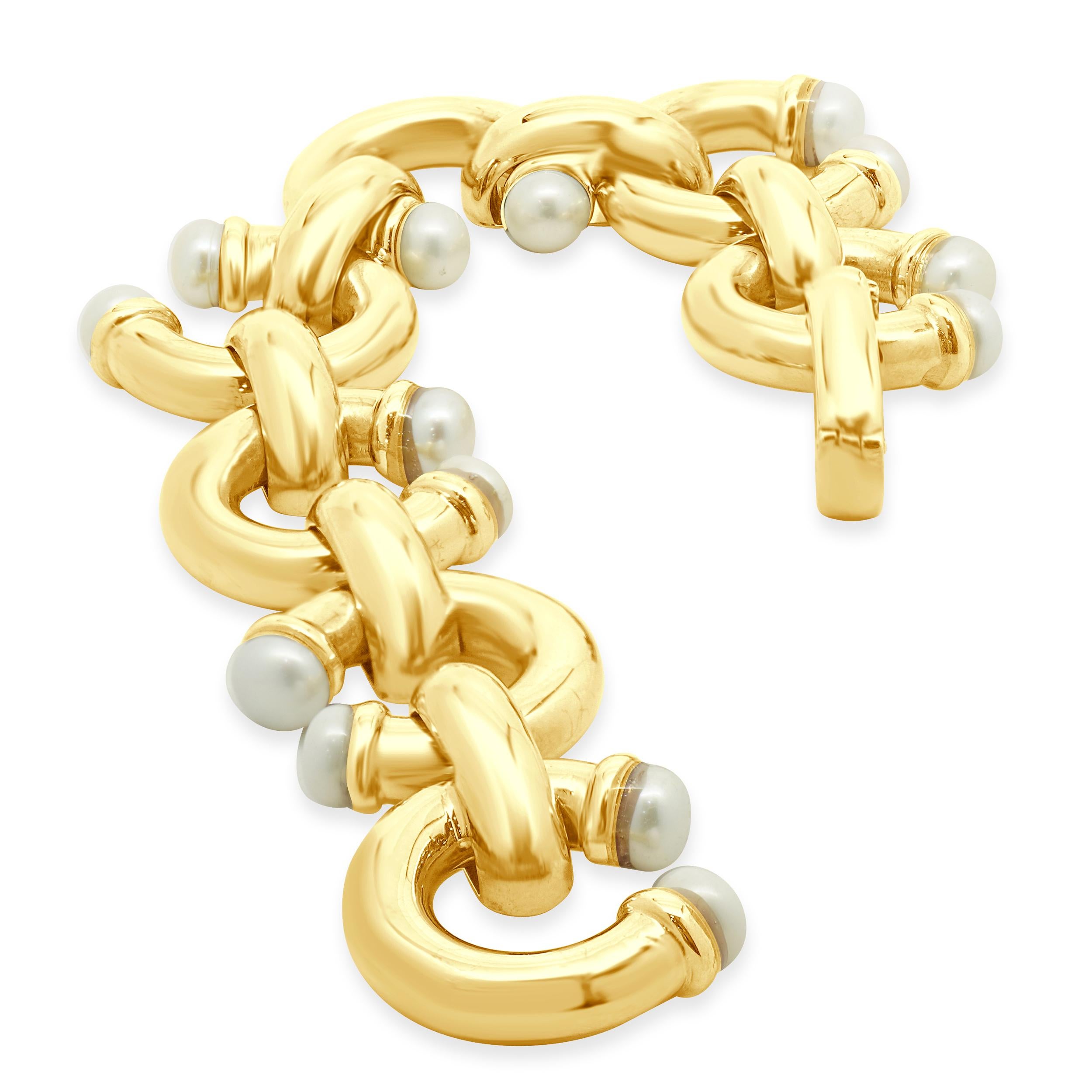 18 Karat Gelbgold Hufeisen Perlenarmband (Rundschliff) im Angebot
