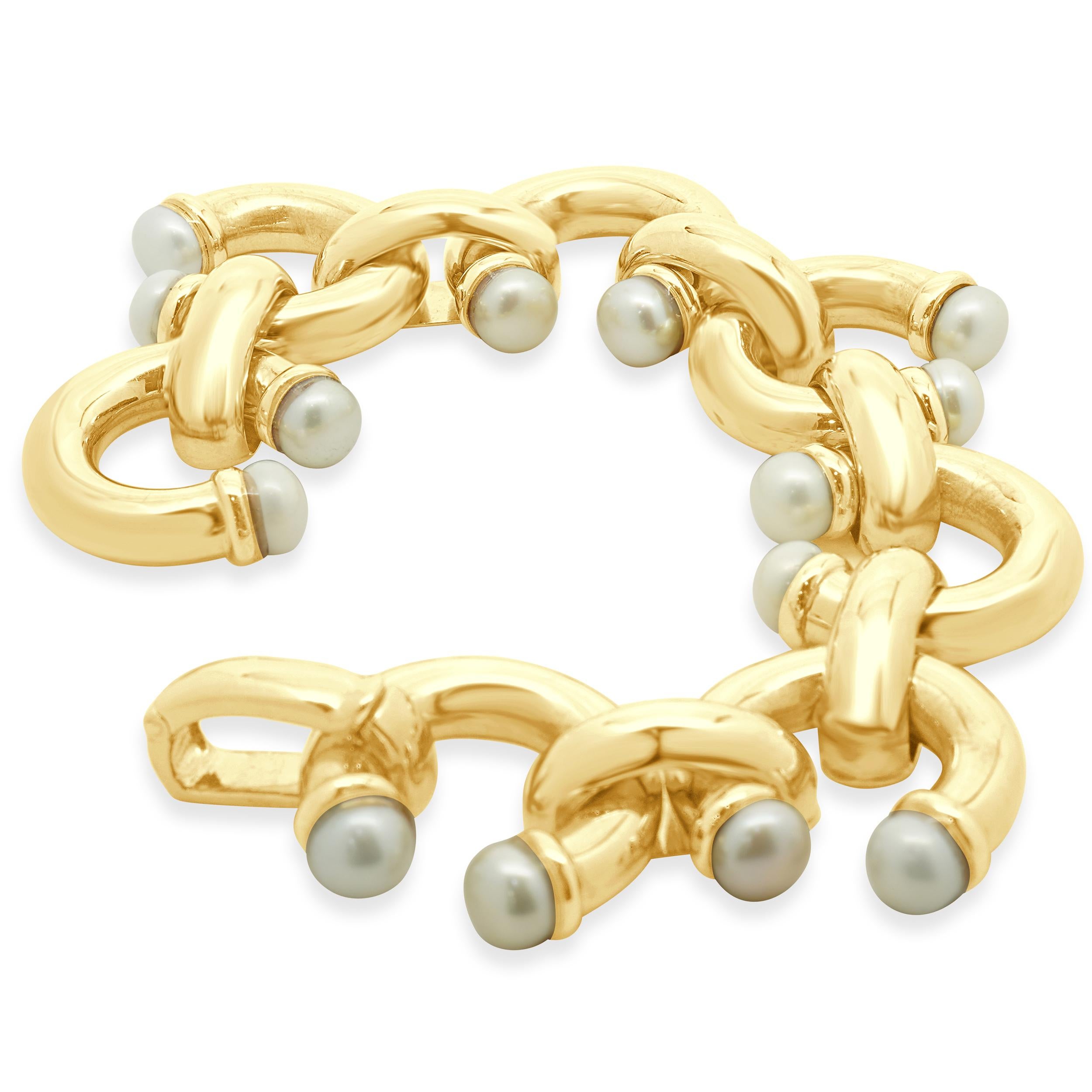 18 Karat Gelbgold Hufeisen Perlenarmband im Zustand „Hervorragend“ im Angebot in Scottsdale, AZ