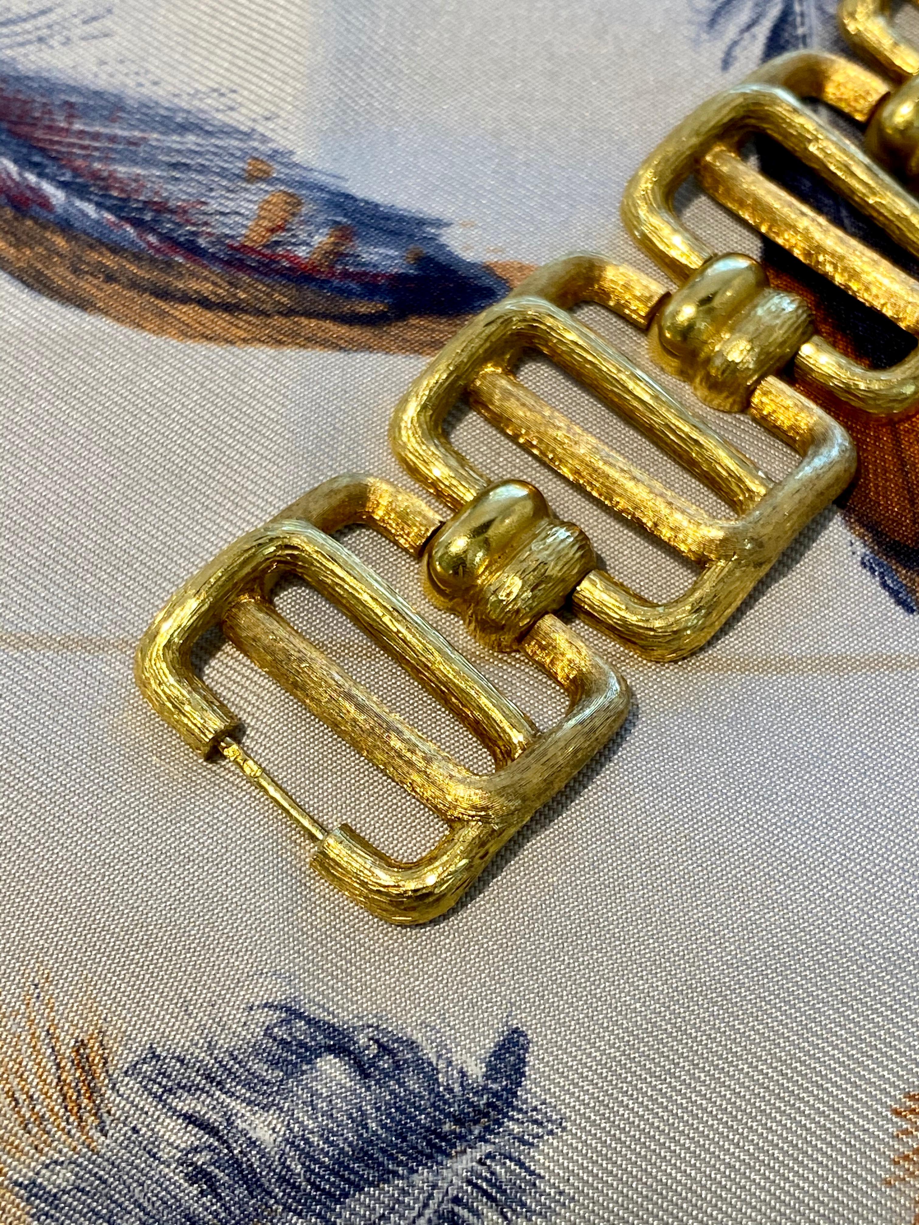 18 Karat Yellow Gold Hungarian Textured Link Bracelet For Sale 7