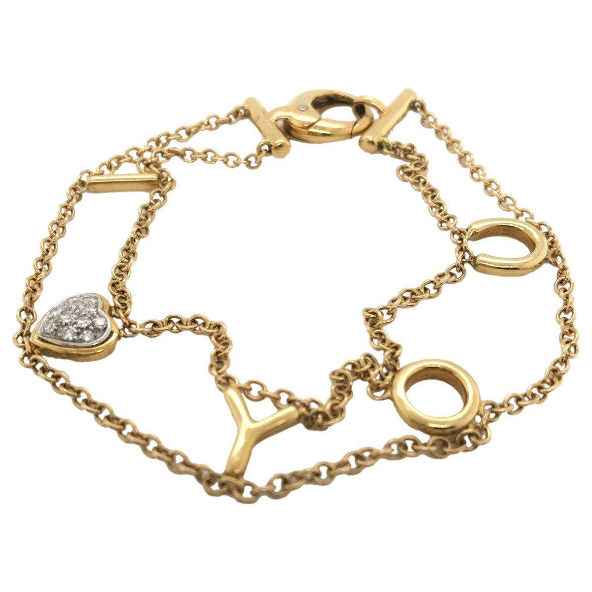 18 Karat Yellow Gold I Love You Chain Link Bracelet For Sale 4