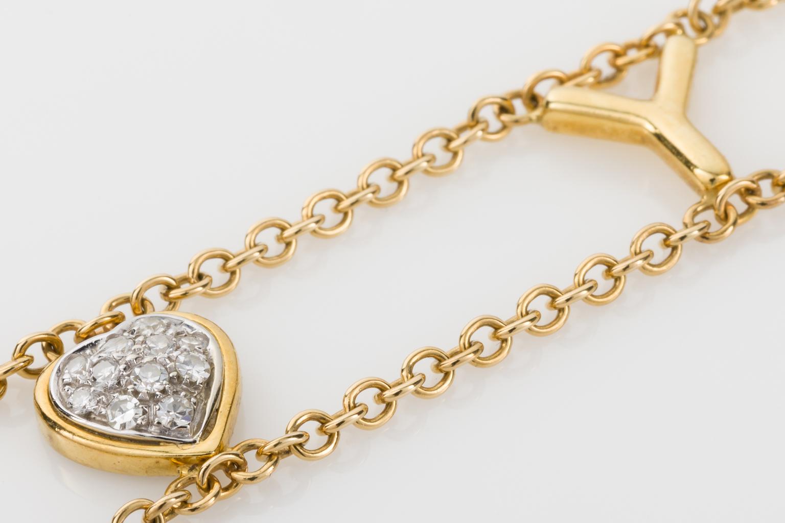 18 Karat Yellow Gold I Love You Chain Link Bracelet For Sale 1