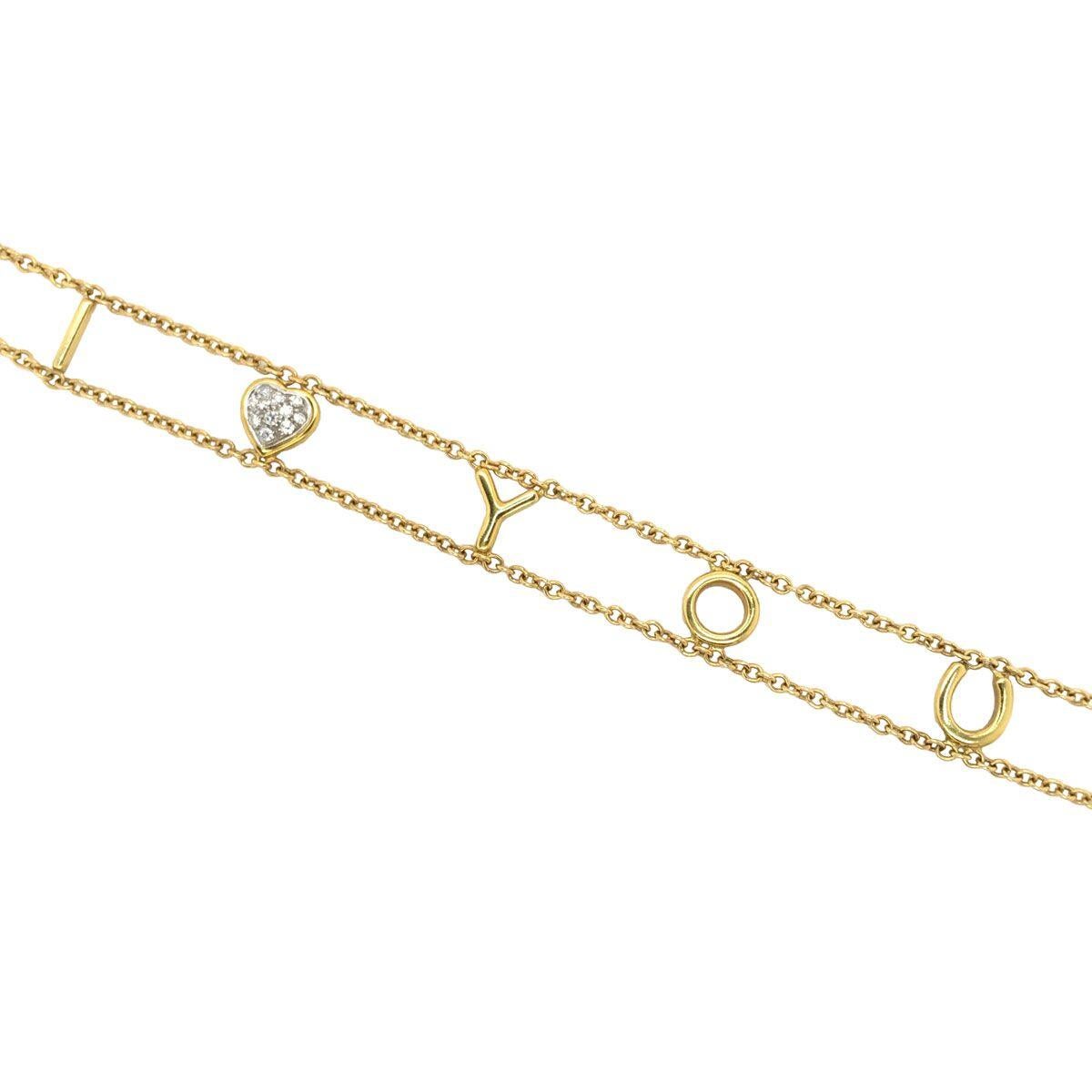 18 Karat Yellow Gold I Love You Chain Link Bracelet In Excellent Condition For Sale In QLD , AU