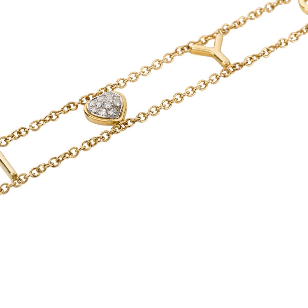 Women's 18 Karat Yellow Gold I Love You Chain Link Bracelet For Sale