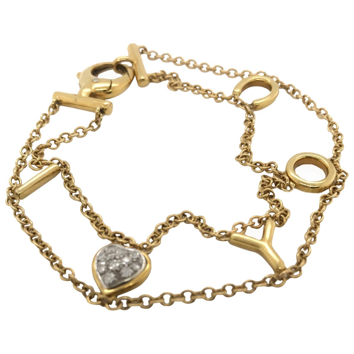 18 Karat Yellow Gold I Love You Chain Link Bracelet For Sale