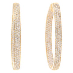 18 Karat Yellow Gold Inside Out Pave Diamond Hoops