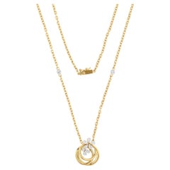 Collier pendentif en or jaune 18 carats avec fleurs en diamant et cercles entrelacés